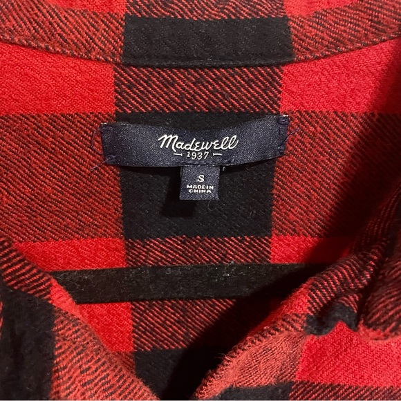 MADEWELL Ex Boyfriend Buffalo Check Flannel Button Down - Red Black Size Small - Picture 5 of 10
